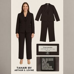 Tahari by Arthur S. Levine Women’s Chocolate Brown 2-Piece Pantsuit Set Size 10P